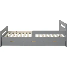 otto home Kinderbett OTTO HOME ""TIMMO " BESTSELLER, inklusive 3 Schubkästen", grau, B:98cm H:72cm L:208cm, Betten, Kinderbett, bodentief, mit Rausfallschutz, zertifiziertes Massivholz