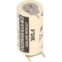 Panasonic CR17335SE Lithium Batterie mit 3er Print Anschlüssen, 1er Print auf +Pol, 2er Print auf -Pol, Rastermaß 10mm
