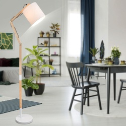 Steh Leuchte Holz Strahler Textil Stand Lampe Höhe verstellbar Wohn Zimmer Beleuchtung Globo 21510S