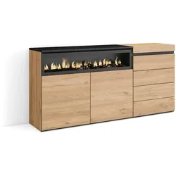 SKRAUT HOME Sideboard, Schrank, Buffet, Ablage, 157x35x75 cm, Schlafzimmer, Elektrischer Kamin, Kommode, Moderner Stil, Eiche - 443_11