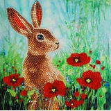 Craft Buddy CCK-A101 - Crystal Art Card Kit, Wild Poppies and the Hare, Hase, 18x18cm, Kristall-Kunstkarte, Diamond Painting