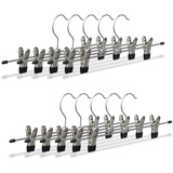 Relaxdays Hosenbügel Metall, 10er Set Rockbügel, Klemmbügel verstellbar, Kleiderbügel, HBT 9x35,5x2,5 cm, silber/schwarz