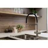 VIZIO 5 Wege Wasserhahn Küchenarmatur Edelstahl Massiv mit 360° schwenkbarem Auslauf abnehmbare 2 strahl Handbrause Gebürstet Hellblau
