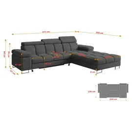 altdecor Ecksofa COMA L Cord 2-Sitzer Grau