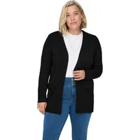 Only CARMAKOMA Strickjacke mit Taschen | Plus Size Übergrößen Stretch Cardigan | Open Langarm CARESLY, Farben:Schwarz, Größe:50-52