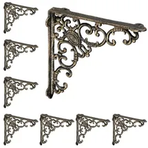 Relaxdays 8 x Regalwinkel antik, Regalträger Gusseisen, Barocke Ornamente, Winkel für Regalboden, Vintage, Regalhalterung, bronze