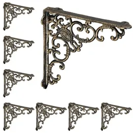 Relaxdays 8 x Regalwinkel antik, Regalträger Gusseisen, Barocke Ornamente, Winkel für Regalboden, Vintage, Regalhalterung, bronze