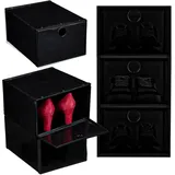 Murago - 6er Set Schuhboxen Kunststoff Schwarz - für Schuhe bis Größe 46 stapelbar Organizer mit Deckel plastik blickdicht Schuhkasten