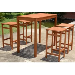 Garten-Essgruppe GARDEN PLEASURE "PALMDALE", braun (holzfarben), Sitzmöbel-Sets, 5-tlg., 4 Barhocker, Tisch 60x120 cm, Eukalyptus