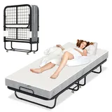 Clanmacy 90x200cm klappbar Gästebett Klappbett mit Matratze bis 150kg, auf Rädern Tragbares Design - Grau