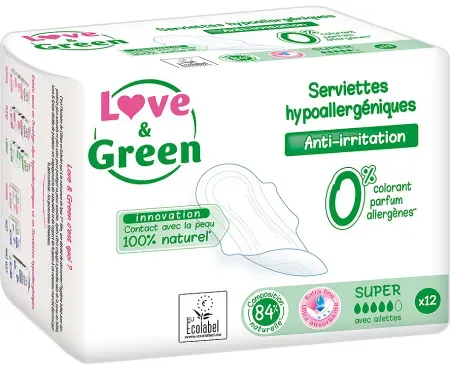Love&Green Hypoallergene Slipeinlagen Normal Ecolabel Super 12 Stück