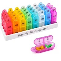 NineLeaf Tablettenbox, 30 Tage 2 Fächer Pillendose Morgens Abends Leicht Zu Öffnen FüR Kinder äLtere, Fächern für Medikamente, Vitamine, Fischöl, Nahrungsergänzungsmittel usw
