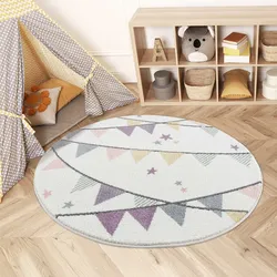 Carpet City Kinderteppich »Anime9381«, rund, 11 mm Höhe, Spielteppich, Wimpel, Weicher Flor, Pflegeleicht, Kinderzimmer Carpet City creme Ø 120 cm   1 St.