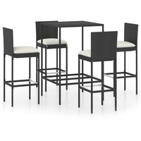 vidaXL 5-tlg. Gartenbar-Set mit Kissen Poly Rattan Schwarz