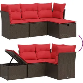 vidaXL 4-teiliges Gartensofa-Set mit Kissen, braun, Polyrattan - Braun