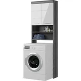 inn.furn Waschmaschinenschrank "Shawn" weiß Hochglanz und Rauchsilber Waschmaschinen Überbau - Weiß/Grau