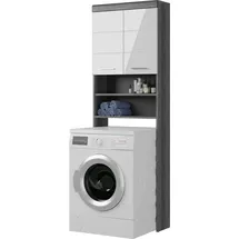 inn.furn Waschmaschinenschrank "Shawn" weiß Hochglanz und Rauchsilber Waschmaschinen Überbau - Weiß/Grau