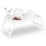 2 X Betttablett Bambus, Klappbare Beine, Erhöhter Rand, Tablett Zum Frühstücken & Servieren, Hbt: 22x64x31cm, Weiß