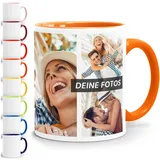 SpecialMe Tasse personalisiert Foto-Collage Text Fototasse bis zu 7 Fotos Fotogeschenk Kaffeetasse Bild selbst gestalten Weiss-innen-orange standard