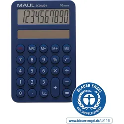 MAUL Taschenrechner ECO MD 1 Solar 1-zeilig, 10 Ziffern hellblau
