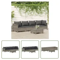 The Living Store 5-tlg. Garten-Lounge-Set mit Kissen Grau Poly Rattan - Grau