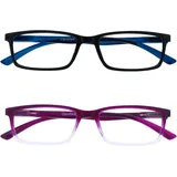 OPULIZE SEE Blaulichtfilter Lesebrille für Damen Herren, Blendfreie UV400-Schutz Federscharnier Anti-Müdigkeit, Rechteckiger Rahmen, Computerbrillen Gaming, 2er-Pack Schwarz Violett +1,00