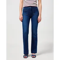 Wrangler Bootcut-Jeans "Flare", Damen, Gr. 29, Länge 34, blau (schwarz wash), Denim/Jeans, Obermaterial: 91% Baumwolle, 5% Polyester, 4% Elasthan, unifarben, ausgestellt lang, Jeans, im Retro-Design mit ausgestelltem Bein