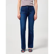 Wrangler Bootcut-Jeans "Flare", Damen, Gr. 29, Länge 34, blau (schwarz wash), Denim/Jeans, Obermaterial: 91% Baumwolle, 5% Polyester, 4% Elasthan, unifarben, ausgestellt lang, Jeans, im Retro-Design mit ausgestelltem Bein