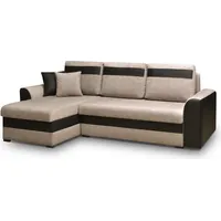 Ecksofa mit Schlaffunktion und Bettkasten, Couch für Wohnzimmer, Schlafsofa Sofagarnitur Sofa Eckcouch L-Form Wohnlandschaft mit Bettfunktion Tomm... - Hellbraun/Schwarz