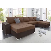 Wohnlandschaft COLLECTION AB "Josy U-Form" Sofas Gr. B/H/T: 333cm x 84cm x 161cm, Microfaser PRIMABELLE, Recamiere beidseitig montierbar, XXL-mit Bettfunktion und Bettkasten, braun (braun/braun) inkl. Bettfunktion, Bettkasten und Zierkissen, mit XXL-Recamiere