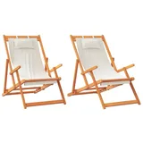 vidaXL Klappbare Strandstühle 2 Stk. Creme Stoff