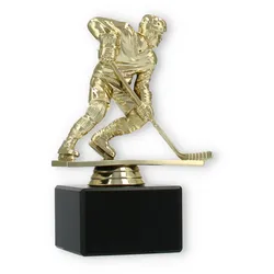Pokal Kunststofffigur Eishockeyspieler gold auf schwarzem Marmorsockel 14,8cm