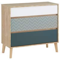 Mid.you Kommode, Blau, Weiß, Eiche, Holzwerkstoff, Buche, massiv, 3 Schubladen, 94x86x40 cm, ISO 9001, Pefc, Wohnzimmer, Kommoden & Sideboards, Kommoden