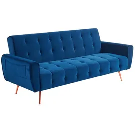 vente-unique Schlafsofa Klappsofa 3-Sitzer - Samt - Dunkelblau - POLANI