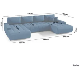 FEDVE Ecksofa Big Sofa Eckcouch mit Schlaffunktion DHAKA U Form Couch Sofagarnitur - Dunkelblau