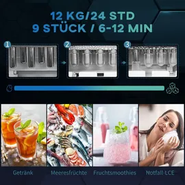 Homcom Eiswürfelmaschine 12 kg/24h 1,2 L Eiswürfelbereiter mit 1,3 l Wassetank Display Ice Cube Maker Maschine - Eiswürfelautomat Selbstreinigung