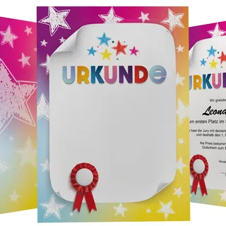 Best Kids Urkundenpapier DIN A4 190g 15 Blatt – beidseitig bedruckt – für Kinderurkunden & Auszeichnungen – inkl. Textvorlagen zum Download – für alle Drucker & handbeschreibbar