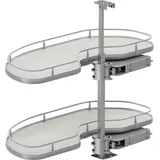Karussell Eckschrank Cornerstone Maxx Set Planero - Schrankauszug Küche - Moderner Organizer Für Den Eckschrank, Kb 900mm Fb 450mm Links, Stahl/holz Silber/hellgrau - Vauth-sagel