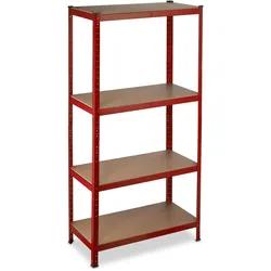 Relaxdays Schwerlastregal, Traglast 700 kg, 150x70x30 cm, 4 Böden, zum Stecken, Stahl, Lagerregal Keller, Garage, rot