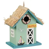Relaxdays Vogelhaus, Strandhausstil, Holz, zum Aufhängen, HxBxT: 24,5 x 19 x 13,5 cm, Vogelvilla für Garten, bunt