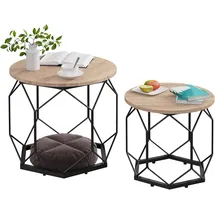 Woltu Couchtisch Helle Eiche Schwarz 2er Set 0 x 0 cm