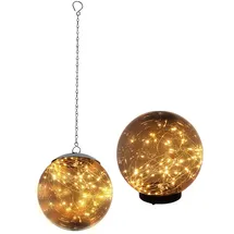 GLOBO 2er Set LED Solar Kugel Deko Lampen Außen Steh Strahler Garten Balkon Hänge Leuchte rauch