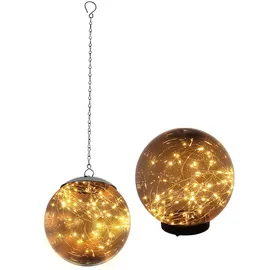 GLOBO 2er Set LED Solar Kugel Deko Lampen Außen Steh Strahler Garten Balkon Hänge Leuchte rauch