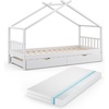 Kinderbett DESIGN Hausbett Gästebett Lattenrost weiß 90x200 Matratze