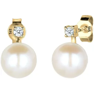 Elli DIAMONDS Ohrringe Damen Ohrstecker Perle Elegant mit Diamant (0.06 ct.) in 585 Gelbgold