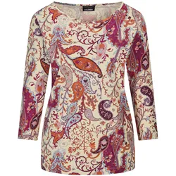 Kurzarmshirt GOLDNER "Florales Jerseyshirt mit Paisley-Muster", Damen, Gr. 48, bunt (bunt, gemustert), Obermaterial: 95% Baumwolle CO. 5% Elasthan EL., Shirts, U-Boot-Ausschnitt