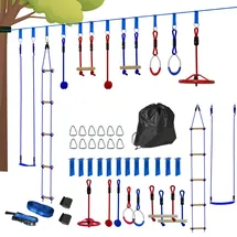 aiyaplay Ninja Warrior Hindernisparcours für Kinder 10 m Ninja Slackline Kit Blau