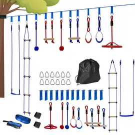 aiyaplay Ninja Warrior Hindernisparcours für Kinder 10 m Ninja Slackline Kit Blau