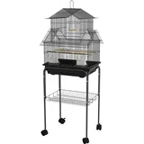 PawHut Vogelkäfig Design-Haus Futternäpfe Sitzstangen 3 Türen Kotboden abnehmbar + Griff zum Transport 50,5 x 41 x 121 cm schwarz   Aosom