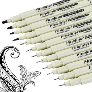 12 Stück Fineliner Set Schwarz, Zeichenstifte Tuschestifte Handlettering Stifte Pigment Liner Set Micron Fineliner mit 12 Verschiedene Linienbreiten Tintenstift für Künstler Illustration Skizzieren